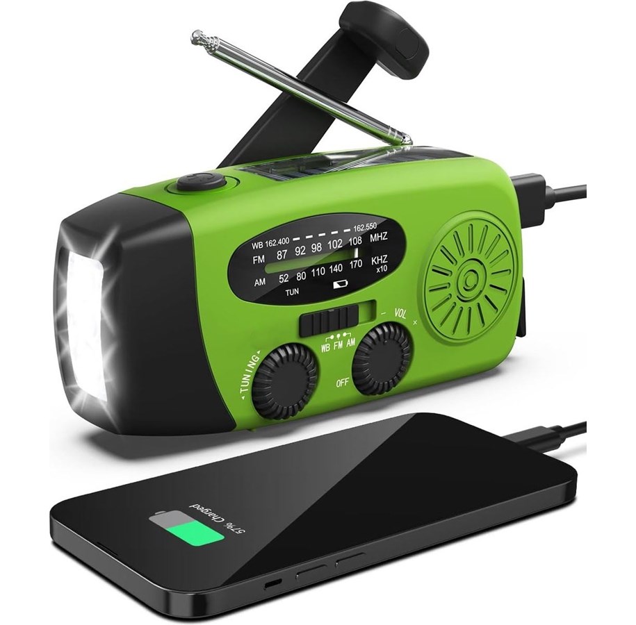 DAB, Netzwerk und Radiowecker - Pro Emergency radio - Hand Crank - Solar cells - 2000mAh Powerbank - SOS Light - AM/FM - Grün - 10161-Green