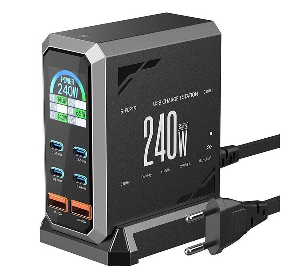 Handys - Adapter und Ladegeräte - BlitzWolf BW‑S31 240W 6‑Port USB‑C + USB‑A PD Desktop Charger - BW-S31