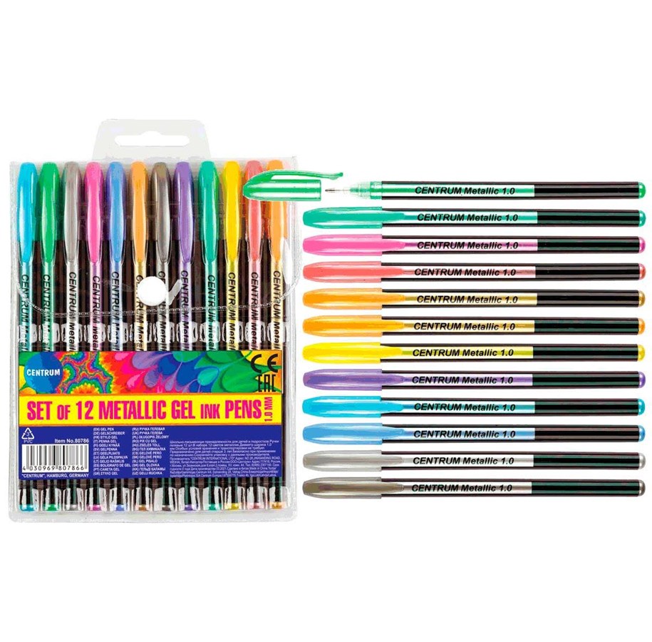 Utensilien zum Schreiben und Zeichnen - CENTRUM Metallic Gel Pen 12 ass. - 80786