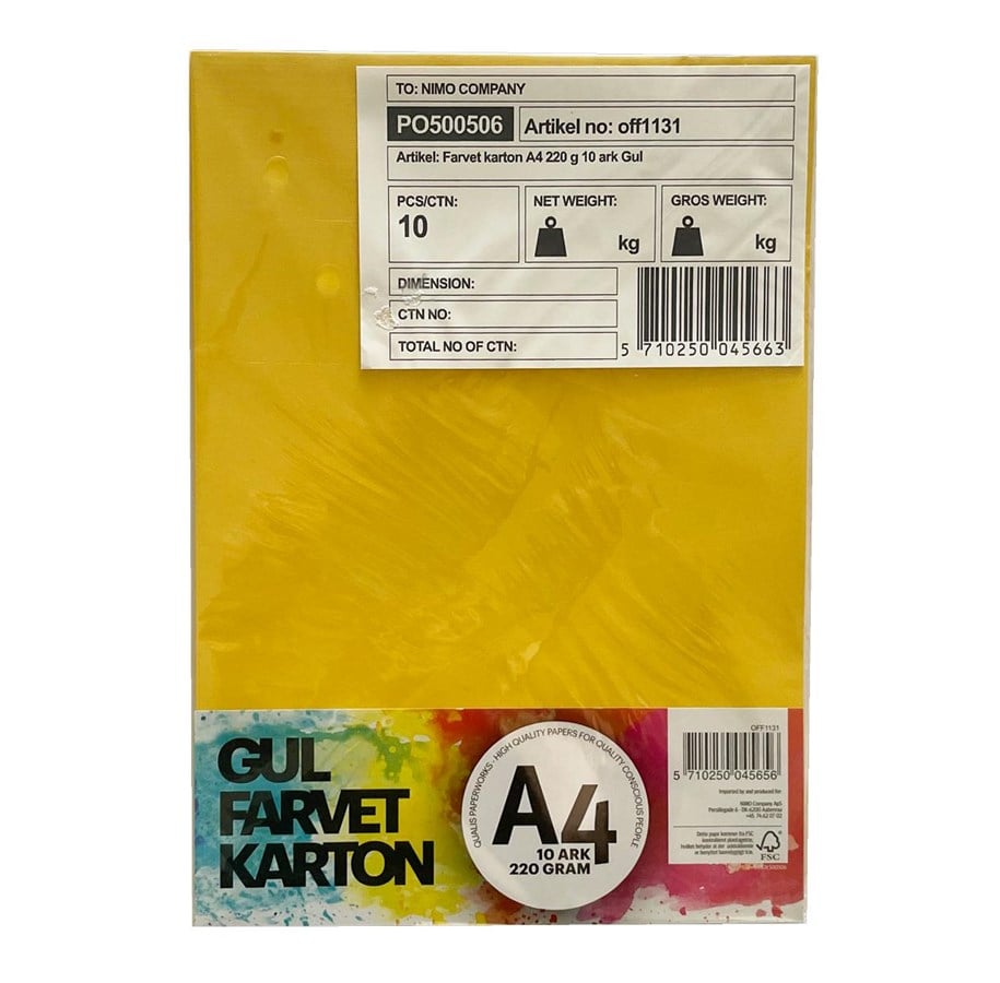 Papier, Fotopapier und Etiketten - Hobby Mate Cardboard A4 220g. 10 sheets YELLOW - OFF1131