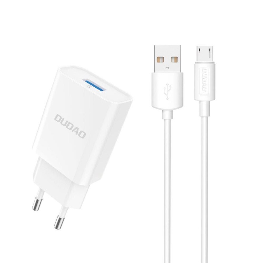 Handys - Adapter und Ladegeräte - Dudao A4EU USB-A 2.1A wall charger - white + USB-A - micro USB cable - 6976625331963