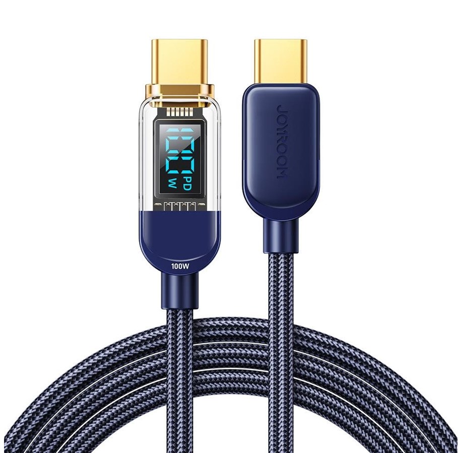 USB Kabel - Joyroom A4 USB-C / USB-C 100W 1.2m Cable with Display - Blue - 6956116725839