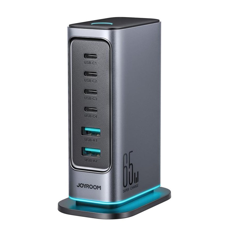 USB-Hubs - Joyroom JR-TCM02 GaN 65W charger charging station 4xUSB-C 2xUSB-A UK plug - gray USB-Hubs - 6 - Grau - JR-TCM02-UK
