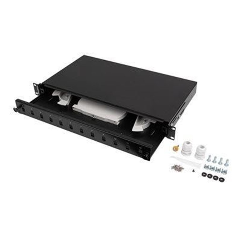 Netzwerkzubehör - Lanberg Fiber Patch Panel 12XSC Simplex 12XLC Duplex Rackmount 19" 1U Grey - FOP1-12SS-LDB