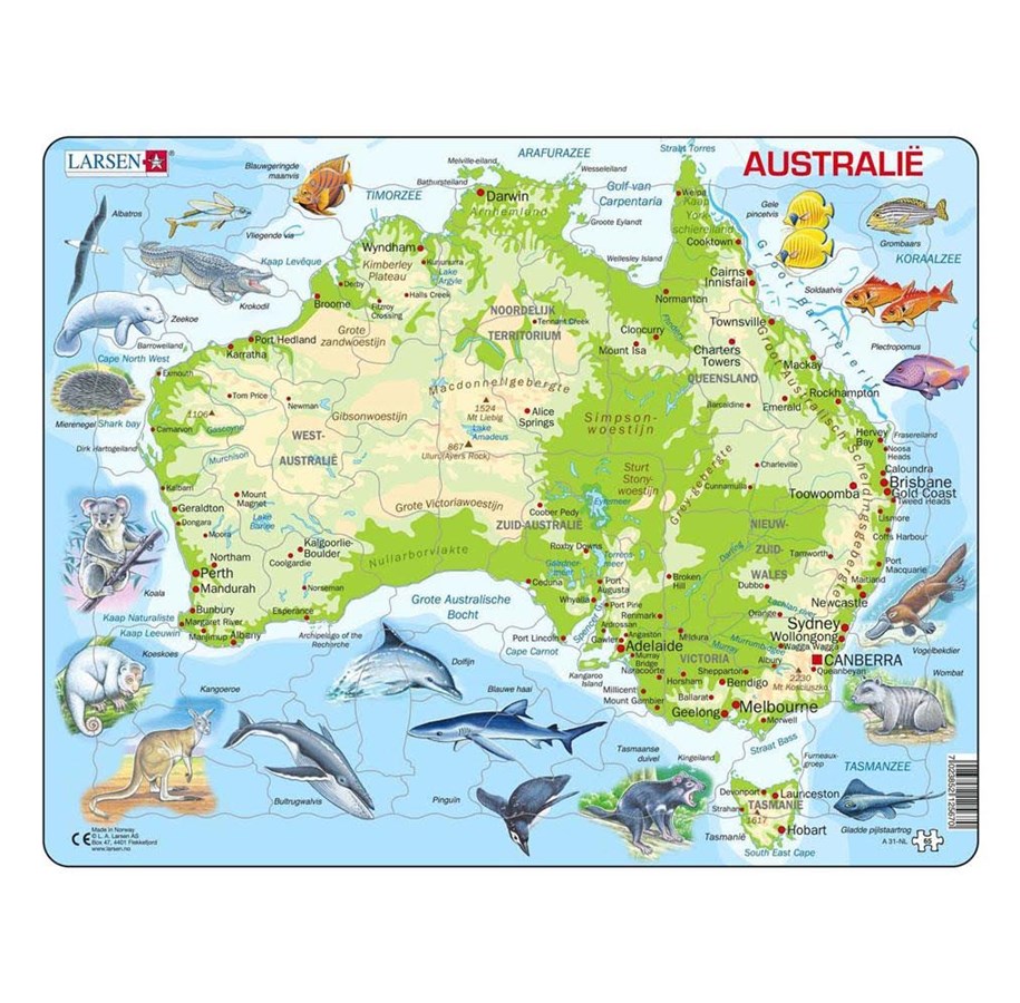 Puzzle - Selecta Play Larsen Jigsaw Puzzle Map Australia Geographic with Animals 65pcs. 2D Puzzles - LA-A31-NL