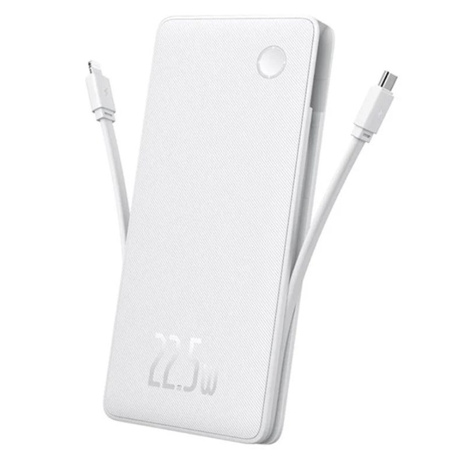 Powerbank (Akku) - Baseus Airpow Lite 10000mAh 22.5W Power Bank with Built-in USB-C and Lightning Cables - White - 10000 mAh - P10067501213-00