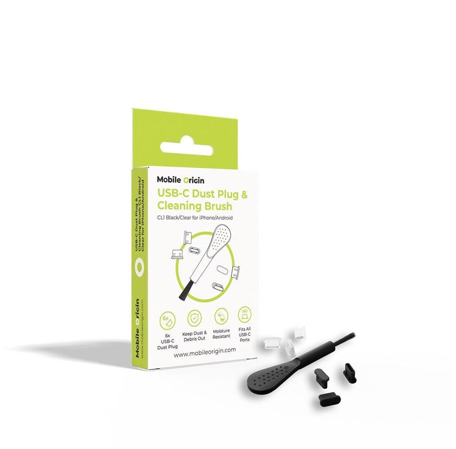 Handys - Anderes Zubehör - Mobile Origin USB-C Dust Plug & Cleaning Brush CL1 Black/Clear for iPhone/Android - MO-CL1-BLK-CLR