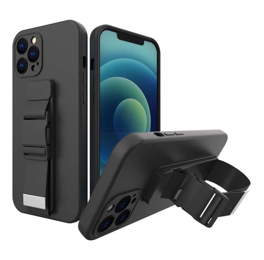 Handys - Cover & Cases - Hurtel Rope Case Silicone Lanyard Cover Purse Lanyard Strap for Xiaomi Poco M4 Pro 5G Black - 5907769340475