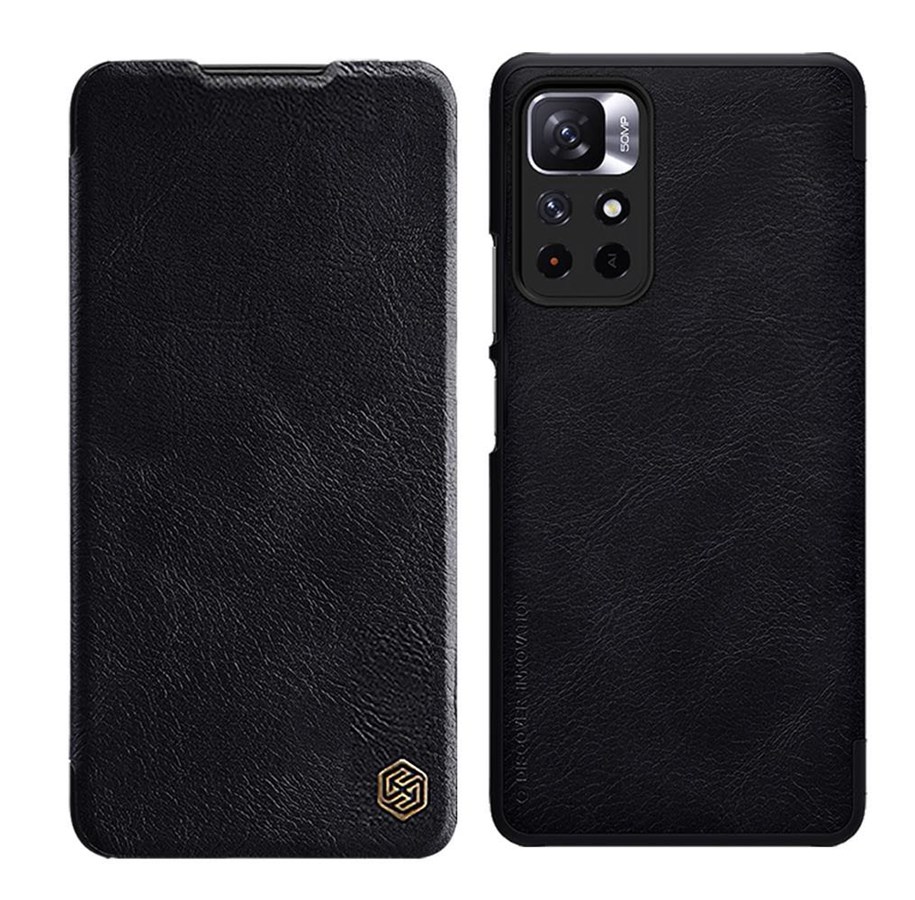 Handys - Cover & Cases - Nillkin Qin Flip Case for Xiaomi Redmi Note 11T 5G / 11S 5G / 11 5G (China) / Poco M4 Pro 5G - Black - 6902048234932