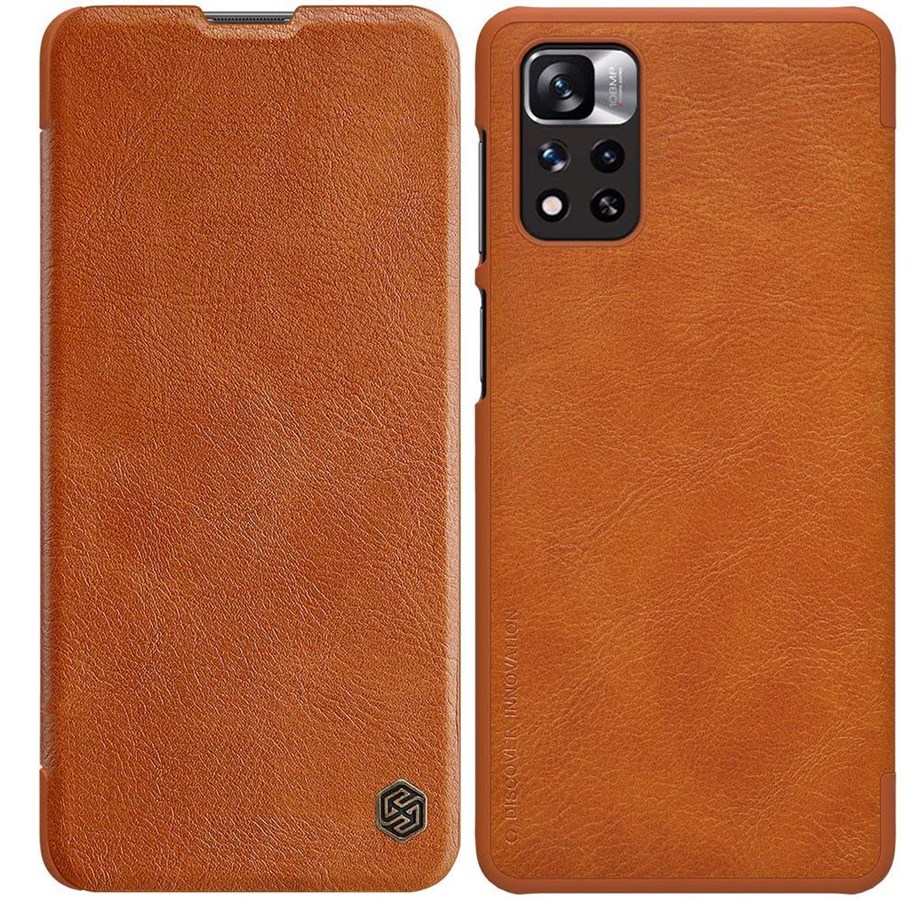 Handys - Cover & Cases - Nillkin Qin Case Case for Xiaomi Redmi Note 11 Pro+ (China) / Redmi Note 11 Pro (China) / Mi11i HyperCharge Camera Cover Holster Cover Flip Case Brown - 6902048234987