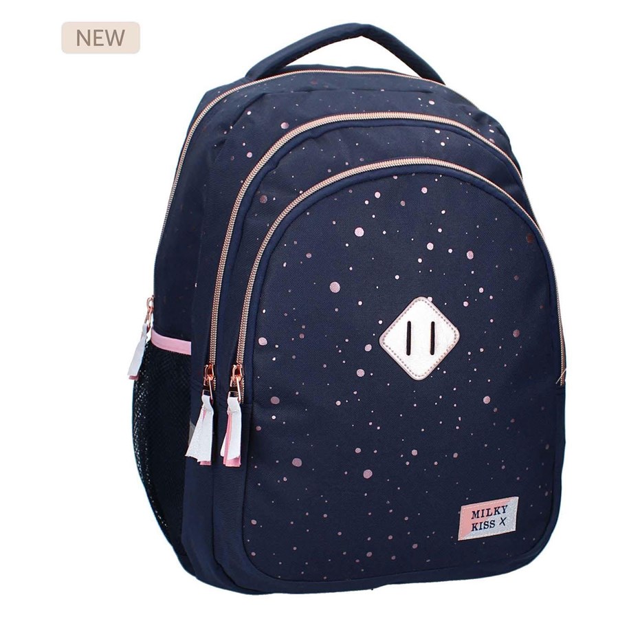 Schul-Zubehör - Milky Kiss Backpack Divine Days Dark Blue with Pink Dots 3 compartments - 037-00504