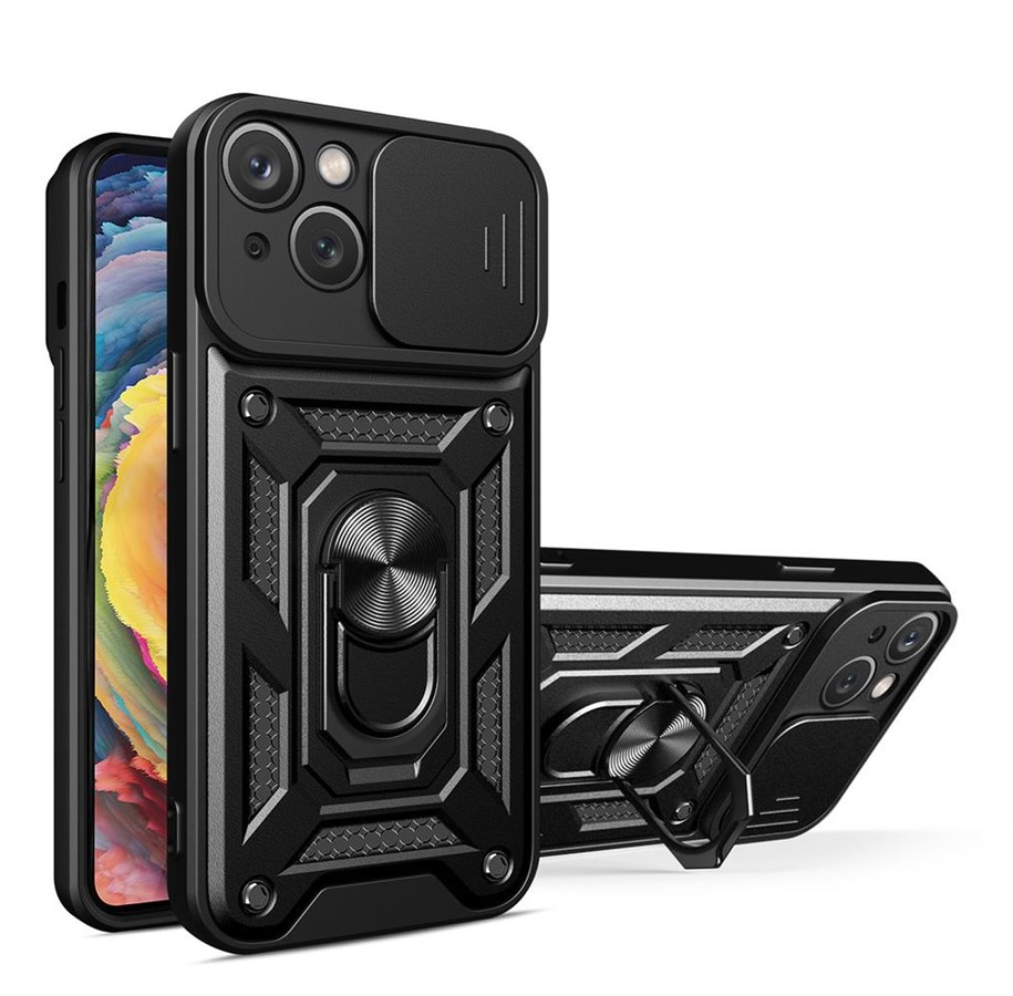 Handys - Cover & Cases - Hurtel Hybrid Armor Camshield case for Motorola Moto G62 5G Armored Case with Camera Cover Black - 9145576272978