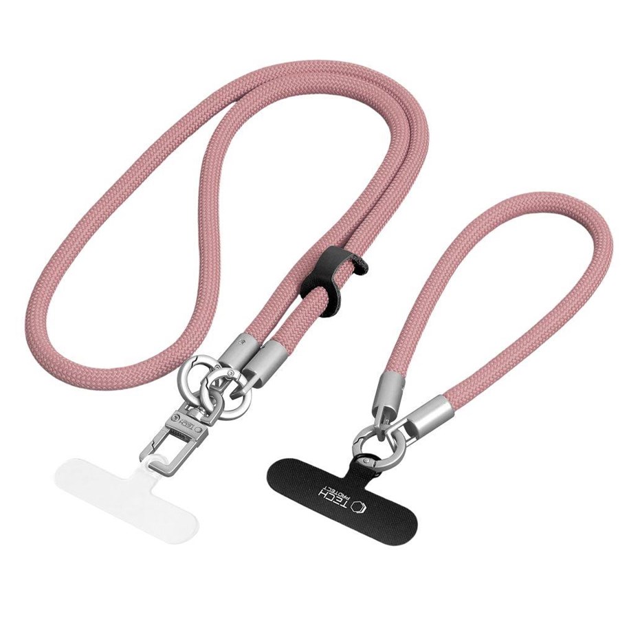 Handys - Anderes Zubehör - Tech-Protect  C10S Crossbody Phone Lanyard (114 cm) + Wrist Lanyard (31 cm) - Pink-Titanium - 5906302324354