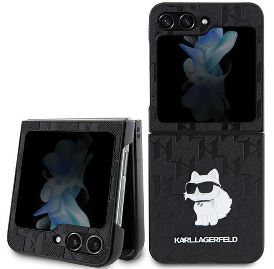 Handys - Cover & Cases - Karl Lagerfeld Saffiano Monogram Choupette Pin case for Samsung Galaxy Z Flip 5 - black - 3666339174668