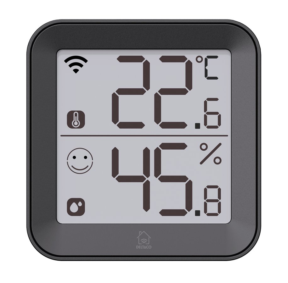 Smart-Home - Deltaco SMART HOME Kleine Wetterstation, Innenbereich, Überwachung von Temperatur und Luftfeuchtigkeit, WiFi, Schwarz - SH-WS06