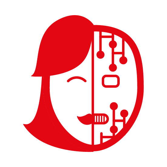 Icon eines Frauenkopfes, zur Hälfte Technologie