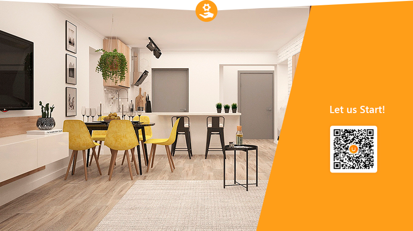 a room and a QR-code on
