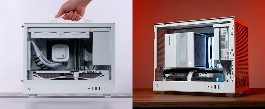 DeepCool CH560 und CH780 PC-Gehäuse mit RGB-Lüftern und AIO-Wasserkühlung in Schwarz und Weiß