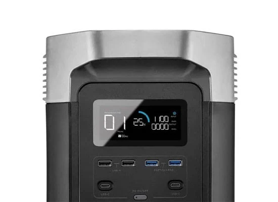 EcoFlow X-Stream Schnellladung – Nahaufnahme des DELTA Powerstation-Displays mit 25 Minuten Ladezeit